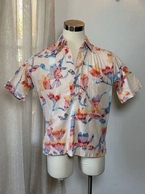 Vintage Surf Life Hawaii Floral Pullover Camp Shirt Men's M Resort Tropical